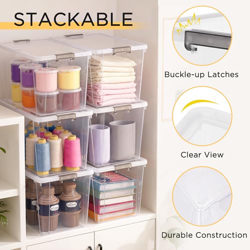 Citylife 7.8 QT 6 Pack Small Storage Bins Plastic Storage Container Stackable Box with Lids for Organizing, Clear White - color: Clear White, size: 7.8 QT(6 Pack)