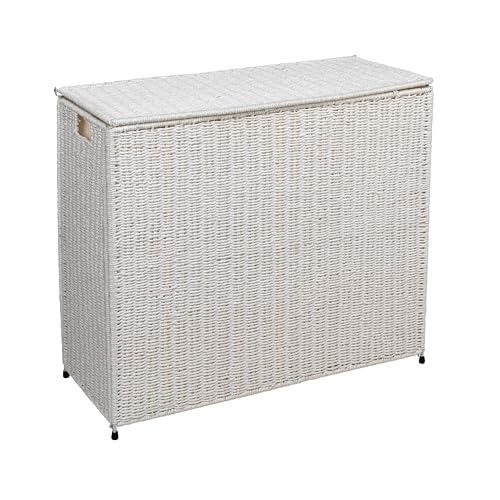 Household Essentials 3 Compartment Laundry Sorter, Wicker Laundry Sorter - color: White