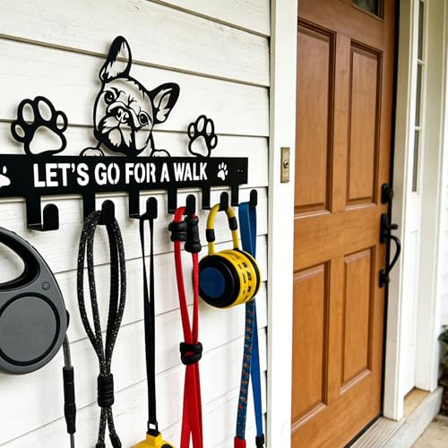 French Bulldog Leash Holder for Wall, Entryway Key Rack, Wall Key Holder & Key Hanger, Black Dog Leash Hooks for Front Door, French Bulldog Decor Accessories Gift, Dog Storage - color: French Bulldog