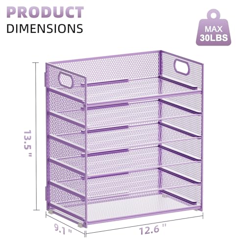 Marbrasse 6 Tier Paper Organizer Letter Tray - Mesh Desk File Organizer with Handle, Paper Sorter for Letter/A4 Office File Folder Holder - Purple - color: 6 Tier - Purple