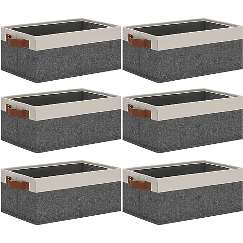 GhvyenntteS Small Fabric Storage Bins with Handles 6 Pack, 11.8" x 7.87" x 5.11" Storage Baskets for Shelves, Baskets for Organizing Clothes Underwear Socks Hats DVDs (Grey/White) - color: Grey&White, size: Small-11.8"x 7.87"x 5.11"-6pcs