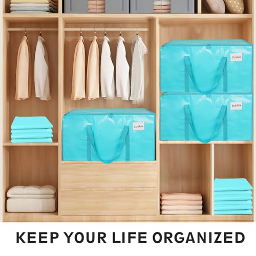 6 Pack-Extra Large Heavy Duty Moving Bags - Waterproof Storage Totes with Handles & Zippers, Foldable for College Dorm, Storage (lake blue) - color: lake blue, size: 6