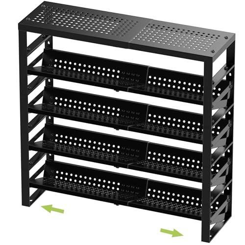 Jojocross Expandable, Stackable, Adjustable Spice Rack kitchen Organizer,Metal Pantry Storage Shelves - Multi-Tier Shelf for Cabinet, Countertop, Pantries, Cupboard or Wall Mount,Black - color: Black, size: 4 inclined shelves /1 flat top shelf