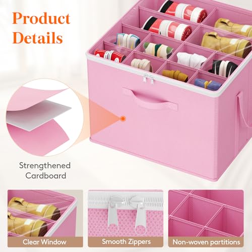 Lifewit 4 Pack Shoe Storage Organizer for Closet, Large Shoe Box Storage Containers with Clear Cover, Foldable Storage Bins Fit for Boots Fits 48-64 Pairs (Each 12-16 Pairs) Pink - color: Pink
