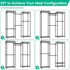 Folews Freestanding Closet System, Large Free Standing Closet Rack Organizer for Hanging Clothes Adjustable Metal Wire Clothing Rack with 5 Shelves & 5 Rods, Black - size: 15.3"D x 69.3"W x 70.8"H