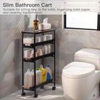 5 Tier Slim Rolling Storage Cart with Wood Top, Narrow Laundry Room Organizer for Tight Gaps, Metal Bathroom Gap Filler, Kitchen Pantry Trolley, Small Spaces (Black) - color: Black