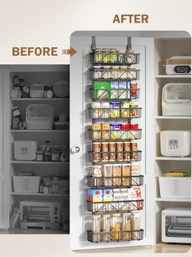 Delamu Adjustable Over the Door Pantry Organizer, 9-Tier Metal Pantry Organization and Storage for Kitchen, Hanging Spice Rack Seasoning Shelves, Cabinet Door Organizer for Easy Install, 16" Black - color: Black, size: 16"W 9-Tier