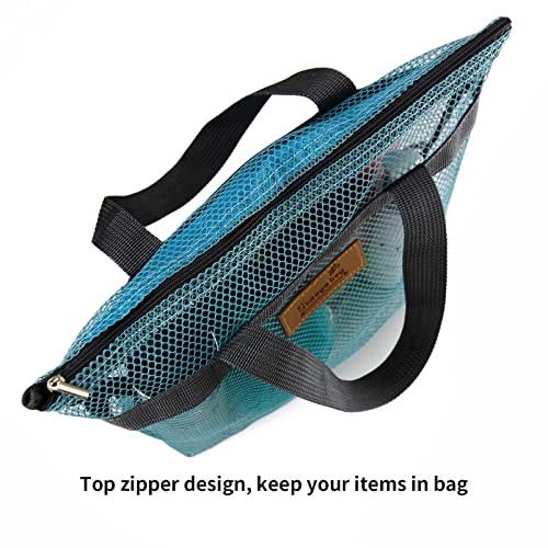 TOPASION Mesh Shower Caddy Bag Portable Hanging Toiletry and Bath Organizer with Zipper for Travel, Gym, Camping, College Dorms, Beach - color: Sky Blue