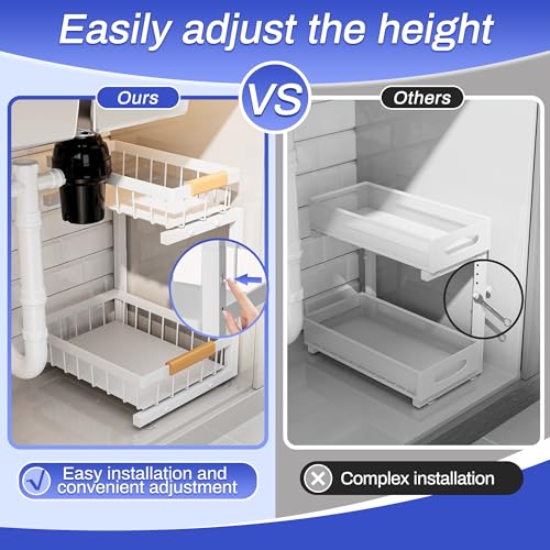 ADBIU 2 Pack Under Sink Organizers and Storage, Height Adjustable 2-Tier Pull Out Cabinet Organizer, Heavy Duty Slide Out Sink Shelf Drawer for Kitchen Bathroom Organization - color: White, size: Large Size