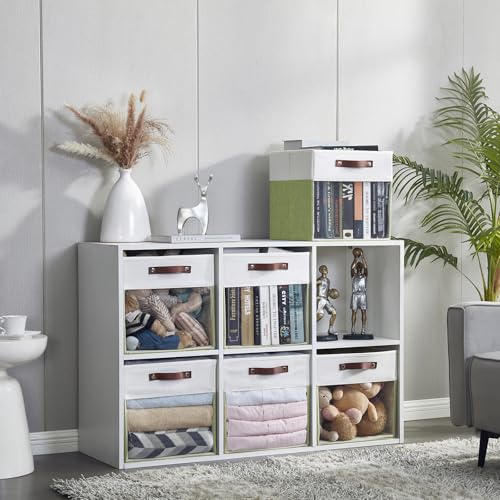 Bagnizer Storage Cubes, 4 Pack Linen Foldable Storage Bins (13 x 13 inch) with Clear Window and Handles, Fabric Organizer for Shelf Closet, Clothes, Books - (Green and White) - color: Green / Off-White, size: 13 x 13 x 13