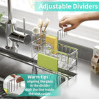 HapiRm Sponge Holder for Kitchen Sink - Self-draining Sink Caddy with Brush and Dishcloth Holders with Sloping Drainage - Silver - color: Silver-sloping, size: with Dishcloth Holder