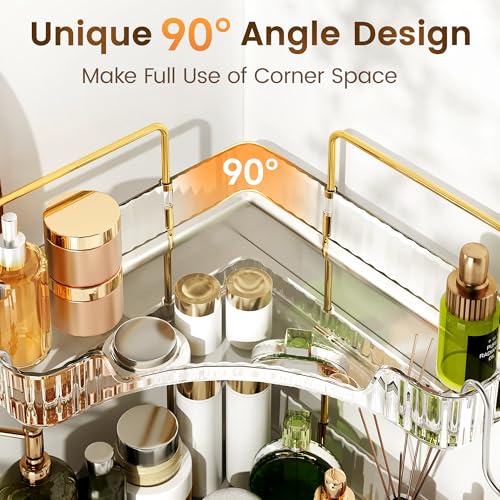 Corner Bathroom Counter Organizer 2 Tier Bathroom Organizers and Storage Countertop with Hooks Skin Care Exquisite Vanity Organizer Countertop Bathroom Storage Dresser, Kitchen-Clear - color: Clear, size: 2 Tier