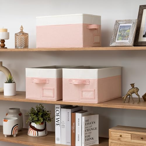 GRANNY SAYS Storage Baskets for Organizing, Fabric Storage Bins for Shelves, Closet Storage Boxs, Clothing Storage and Organization, Decorative Storage Bins, Pink&Ivory, Medium, 3-Pack - color: White&Pink, size: Medium