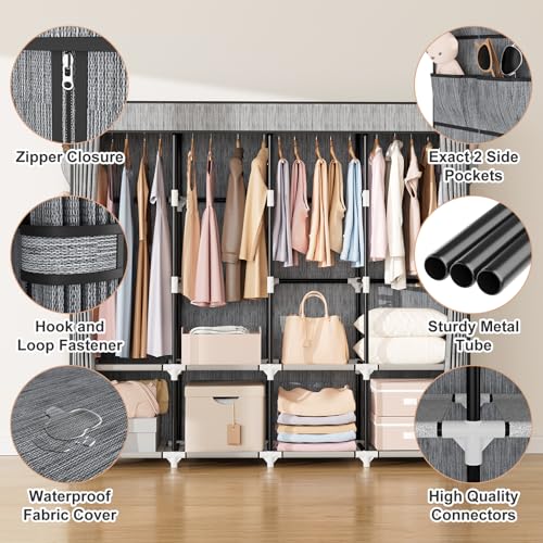 VTRIN Portable Closet for Hanging Clothes 67 Inch Wide Large Capacity Portable Wardrobe Closet with Cover, 4 Storage Shelves and 4 Hanging Rod Sturdy Free Standing Closet for Bedroom, Printing - color: Printing, size: 4 Row - 67'' Wide