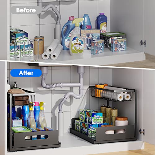 Under Sink Organizer, 2 Tier Pull-Out Cabinet Storage Shelf, Rust-Resistant Metal Organizer for Kitchen Bathroom Laundry Room, No Tools Installation, 1 Pack Black - color: 1 Pack-Black