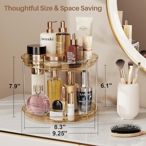 LAMU 2 Tier Lazy Susan Turntable Organizer 9.25'' Rotating Spice Rack Organization for Cabinet, Kitchen, Pantry, Countertop, Bathroom, Vanity, Medicine Cabinet Organizer, Amber - color: Amber, size: 9.25in 1Pack