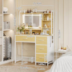 Garvee Vanity Desk with Square Mirror, 35.4” Makeup Vanity Table with Shelves, 4 Fabric Drawers Storage, Modern Dressing Table for Bedroom, Gift for Girls