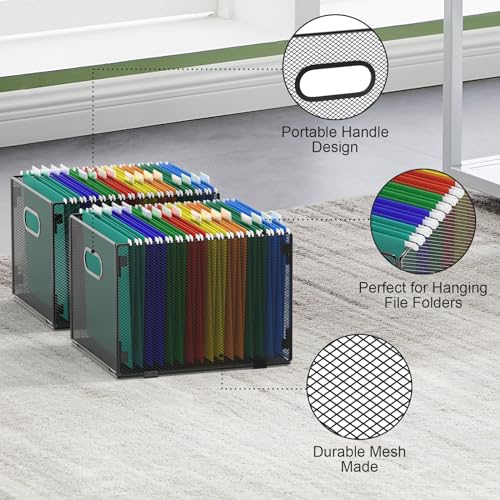 samstar 2 Pack Hanging File Organizer, Mesh File Folder Box Filing Box File Cabinet Organizer Storage Boxes, Letter Size - size: 2 Pack