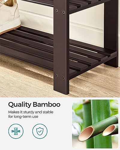 SONGMICS Bamboo Shoe Bench, 3-Tier Shoe Rack Organizer for Entryway, Living Room, Bench Seat Holds Up to 300 lb, 11.9 x 35.4 x 19.2 Inches, Rustic Walnut and Slate Gray ULBS904B32 - color: Rustic Walnut + Slate Gray, size: 35.4"W