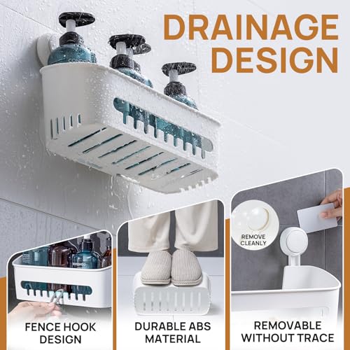 LEVERLOC Shower Caddy Suction Cup, Shower Organizer Removable Bathroom Shelf, Storage Suction Powerful Max Hold 22lbs Bathroom Caddy Waterproof Holder, Blue - color: white, size: 1 x (Medium+Large)