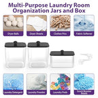 COAZEX 2+1 Pack Clear Laundry Pods Container & Dryer Sheet Holder, Plastic Square Laundry Room Organization and Storage Jars with Black Lids, Scoops & Labels for Detergent, Powder, Dryer Balls - color: 2+1 Pack