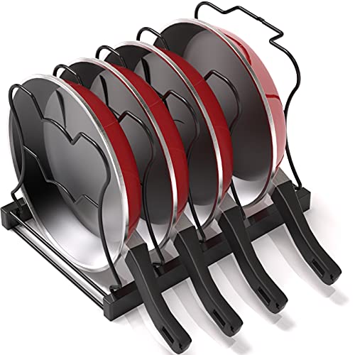 SIMPLE HOUSEWARE 5 Compartments Height Adjustable Pan Organizer, Black