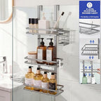 Over the Door Shower Caddy Hanging, Rustproof Shower Shelves with Waterproof Phone Pouch, Adjustable Bathroom Organizers and Storage, No Drilling Shampoo Soap Shelf (Silver 3-Tier) - size: Silver 3-Tier