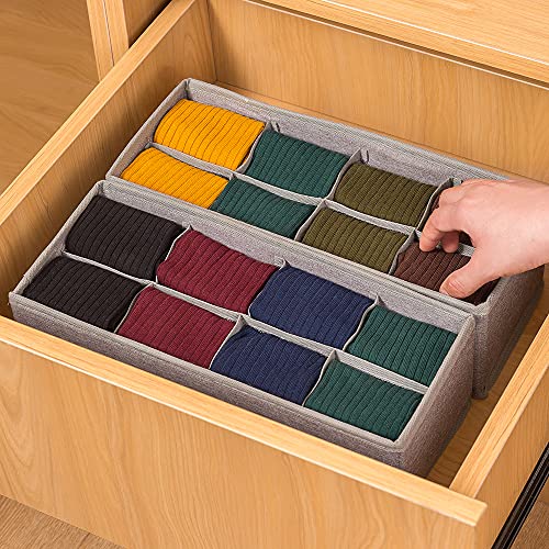 Qozary 3 Pack Sock Underwear Drawer Organizer Dividers, Collapsible Cabinet Closet Storage Boxes for Clothes, Socks, Lingerie, Underwear, Tie, Belt, Baby, Bedroom - color: Grey, size: 8 Cells