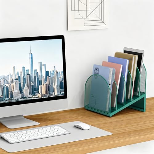 gianotter Desktop File Organizer, Desk Organizer with 5 Compartments, Paper Organizer for Desk, Workspace Organizers for Office Supplies (Green, Inclined Style) - color: Green, size: Inclined Style
