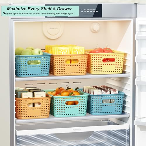 Plastic Storage Basket for Organizing 12 Pack Small Colored Storage Bins Container for Shelves, Colorful Shelf Baskets with Handles for Organization - color: Colorful