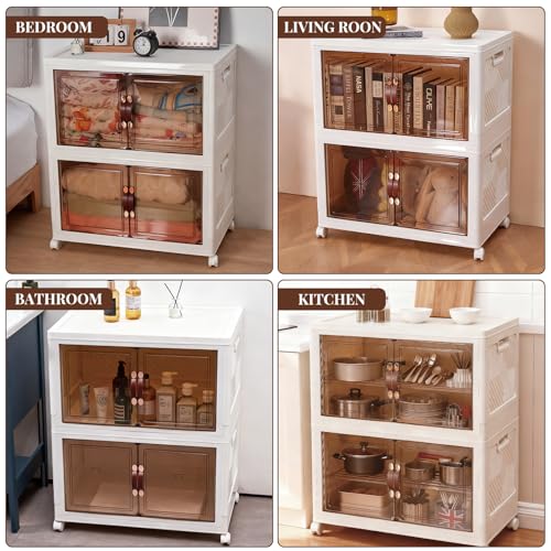 4 Pack Large Collapsible Storage Bins With Lids & Wheels, 11.5 Gal Plastic Folding Storage Box, Stackable Storage Bins with Doors for for Home Office - size: 11.5 Gal, style: 4 Pack
