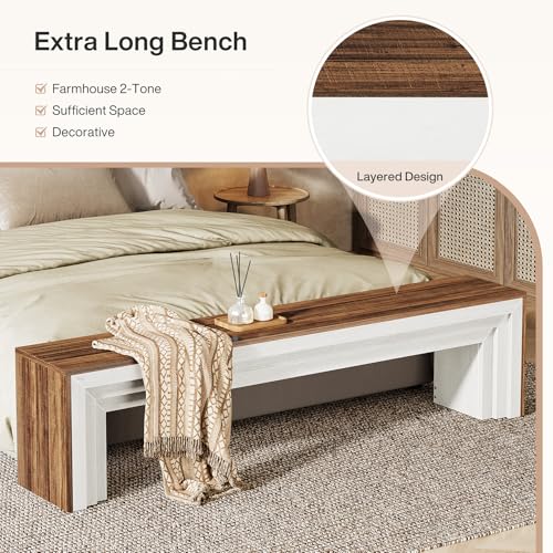 Tribesigns 71" Extra Long Entryway Bench, Modern Farmhouse Shoe Bench Wooden Indoor Seating with Layered Design for Hallway, End of Bed, Living Room, Sofa Back, Dining Room, Rustic Brown & White - color: Rustic Brown & White