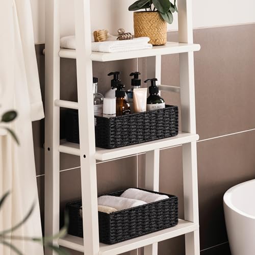 UBBCARE 2 Pack Wicker Basket, 11.5L×7.5H×3.5W inch Woven Paper Rope Storage Baskets for shelves, Foldable Rectangular Storage Baskets with Handle, Storage Basket for Organizing, Black - color: Black, size: 2pack Small