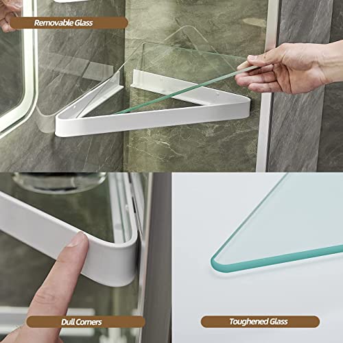 VOLPONE Bathroom Shelves Wall Mounted Glass Corner Shelf for Bathroom Floating Shelf Tempered Glass Wall Organizer 2-Tier(White) - color: White(triangular)