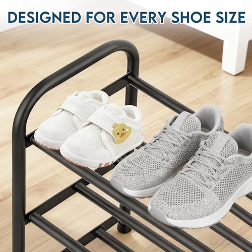 LOFTEY 3-Tier Expandable Shoe Rack, Adjustable Metal Shoe Organizer Shelf, Small Shoe Rack for Closet, Entryway, Front Door, 18"-30.5" Wide, Black