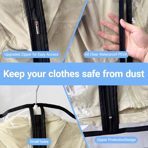 Garment Bags for Hanging Clothes 24'' x 55'' (Set of 12) Coat Covers for Closet Foldable Washable Dress Bags for Hanging Clothes for Long Dress Dance Costumes Suits Gowns Coats - color: Black-All Clear, size: 24''X55''-12P