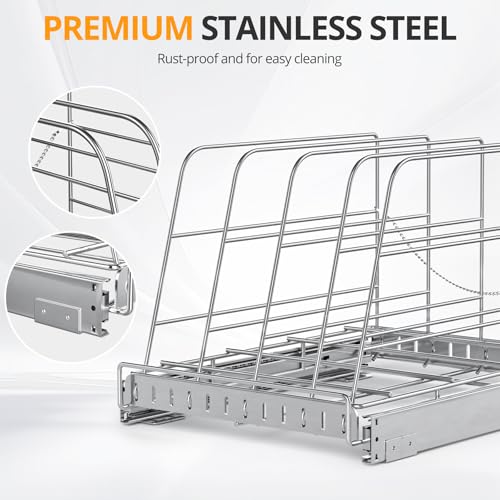 Pull Out Cabinet Organizer for Cutting Board, Cookie Sheet, Baking Sheet, Stainless Steel Sliding Rack for Bakeware & Trays, Heavy-Duty Cutting Board Organizer (12.9” x 16.5” (32.6 x 41.8 cm)) - style: 12.9”W x 16.5”D (32.6 x 41.8 cm)