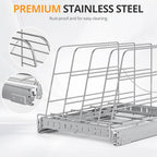 Pull Out Cabinet Organizer for Cutting Board, Cookie Sheet, Baking Sheet, Stainless Steel Sliding Rack for Bakeware & Trays, Heavy-Duty Cutting Board Organizer (12.9” x 16.5” (32.6 x 41.8 cm)) - style: 12.9”W x 16.5”D (32.6 x 41.8 cm)