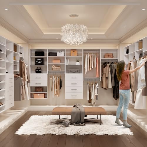 ROOMTEC Modular Closet System, 31.5" 2 Drawer Shelf Closet Tower Wall-Mounted Closet Organizer, Wooden Tower for Walk-In Closets, Wardrobe Storage Kit, White - size: 31.5" Wide, style: Model 11