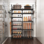ROJASOP Shoe Rack Organizer, 8-Tier Metal Shoe Rack for Closet Entryway Garage, 26-32 Pairs Tall Shoe Boot Storage Shelf with 15 Hooks, Stackable Large Shoe Stand - color: Black