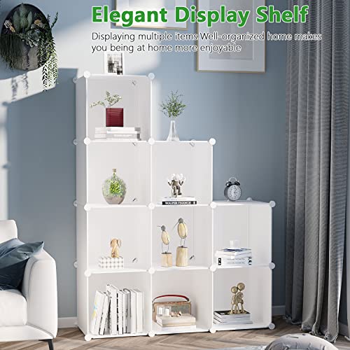 C&AHOME Cube Storage, 9-Cube Bookshelf, Plastic Closet Cabinet Organizer, DIY Stackable Bookcase, Modular Shelving Units Ideal for Home, Office, Kids Room, 36.6" L x 12.4" W x 48.4" H Milky UPCS09M - color: Milky