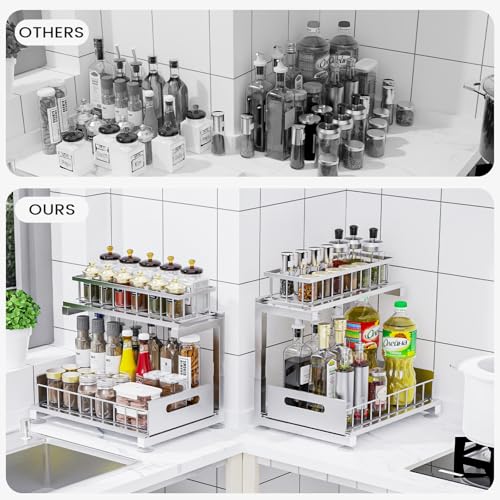 Under Sink Organizer, Heavy Duty Metal Pull Out Cabinet Organizer Slide Out Sink Shelf Organizer Height Adjustable, Multi-Purpose Storage Shelf for Kitchen Bathroom(Sliver,2Pack) - color: Silver, size: 2 Pack