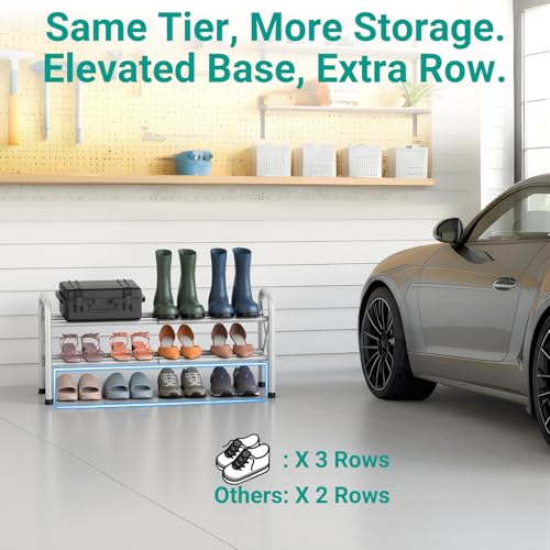 YEASHEIN 2-Tier Expandable Shoe Rack for Closet Floor, X-Frame Metal Small Shoe Rack for Entryway, Adjustable Shoe Shelf Organizer, Free Standing Shoe Racks for Front Door Entrance, Garage - White - color: White, size: 2 Tier