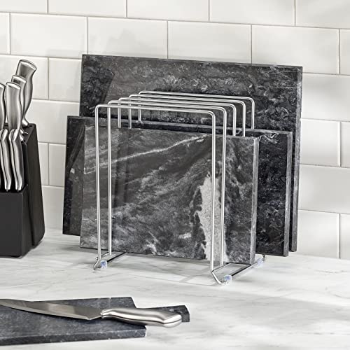 mDesign 5 Slot Pot and Pan Rack — Metal Wire Rack for Cabinets, Pantries or Kitchen Surfaces — Freestanding Pan Stand for Pans, Pots, Lids and Crockery – Silver - color: Chrome, size: Pack of 1