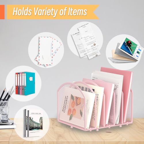 MINDEPOT Desk File Organizer 5 Sections Desktop Organizer File Sorter Office Organization File Folder Holder for Office School & Classroom (Pink, 5 Section - 1Pack) - color: Pink, size: 5 Section - 1Pack