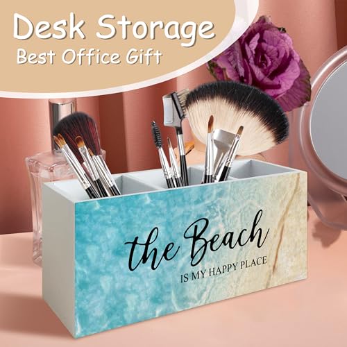 Beach Gifts for Women Men, The Beach Is My Happy Place Pen Holder for Home Office Kitchen Desk Decor, Beach Wooden Pencil Holder Sign Organizer for Home Office Desk Accessories, - color: sapphirine