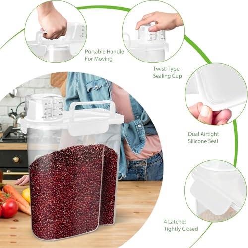 Viretec Rice Storage Container, 10 to 20lb Dry Food Airtight Dispenser, Pet Dog Cat Food Canister, BPA Free Clear Plastic Kitchen and Pantry Organization Bin for Oatmeal, Cereal, Pasta, Flour White - color: 10L/White