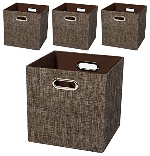 Posprica Storage Bins Cube Containers Boxes,Thick and Heavy Duty Fabric Drawers, 11×11 inch- Set of 4,Brown - color: Brown, size: 11×11×11/4pcs