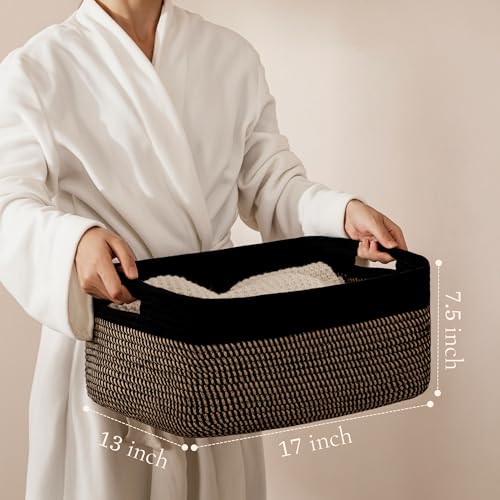 UBBCARE 2 Pack Storage Baskets for Shelves, Large Woven Storage Baskets, Dog Toy Bins, Baskets for Organizing Clothes, Towels, Books, Blanket, 17"L x 13"W x 7.5"H, Black&Brown - color: Black&Brown, size: 2 Pack-17"(L)×13"(W)x7.5"(H)