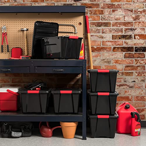 IRIS USA 32 Qt Stackable Plastic Storage Bins with Lids, 6 Pack - BPA-Free, Made in USA - Garage Organizing Solution, Latches, Durable Nestable Containers, Secure Pull Handle - Black - size: 32 Qt, style: 6 Pack